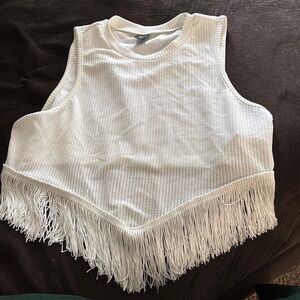 White Fringe Sleeveless Top
